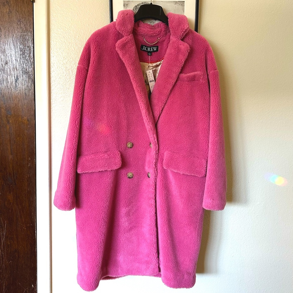 J. Crew Pink Teddy Coat Size Large NWT